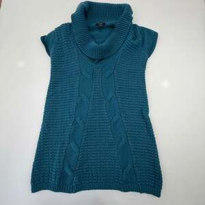 Express Teal Blue Cable Knit Cowl Neck Cap Sleeve Sweater Tunic Dress